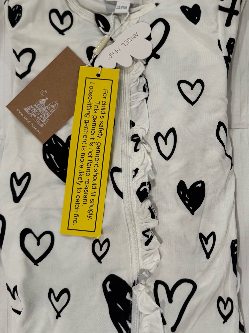 Angel Dear White Footie One-Piece with Black Heart Print